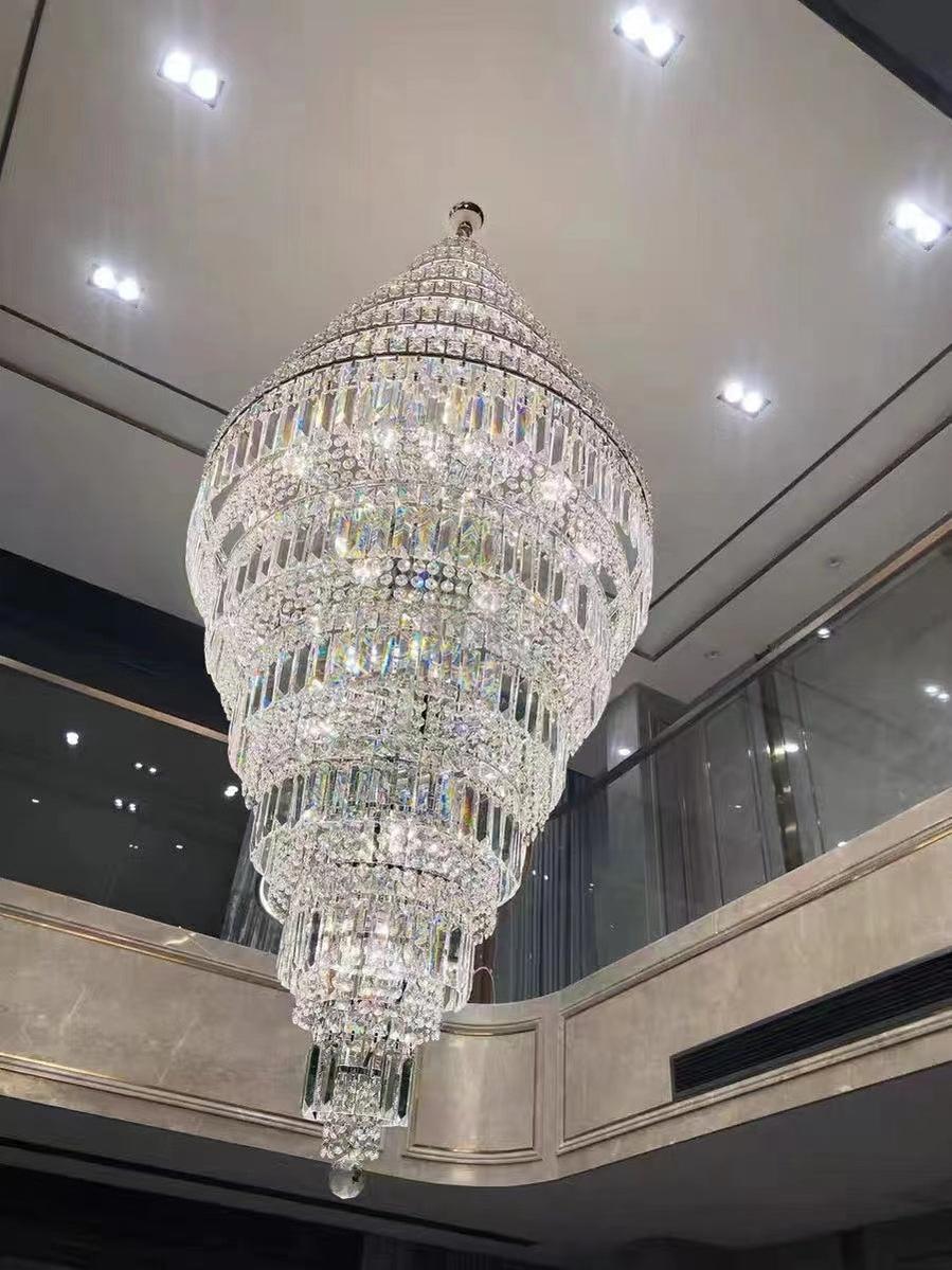 Chrome Extra Large Crystal Chandelier for Foyer Staircase Living Room Entrance Ceiling Light Fixture In Silver - D23.6"*H54.3"/ 23 LightsChromecasivra