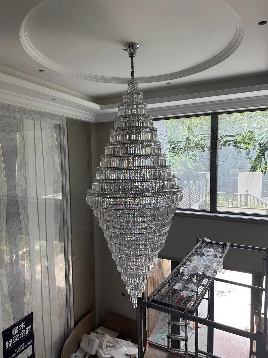 Chrome Extra Large Crystal Chandelier for Foyer Staircase Living Room Entrance Ceiling Light Fixture In Silver - D23.6"*H54.3"/ 23 LightsChromecasivra
