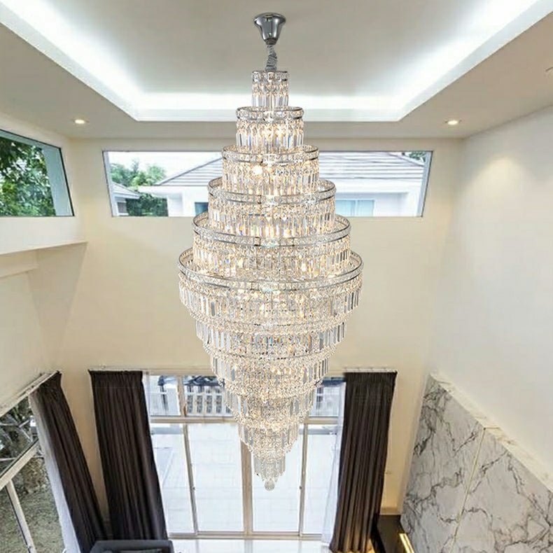Chrome Extra Large Crystal Chandelier for Foyer Staircase Living Room Entrance Ceiling Light Fixture In Silver - D23.6"*H54.3"/ 23 LightsChromecasivra