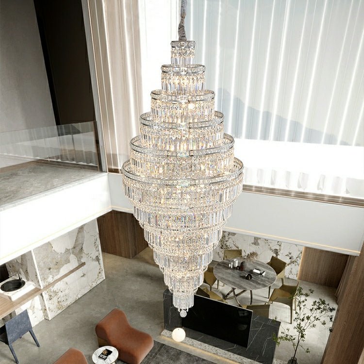 Chrome Extra Large Crystal Chandelier for Foyer Staircase Living Room Entrance Ceiling Light Fixture In Silver - D23.6"*H54.3"/ 23 LightsChromecasivra