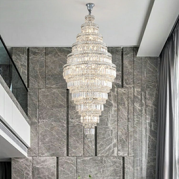 Chrome Extra Large Crystal Chandelier for Foyer Staircase Living Room Entrance Ceiling Light Fixture In Silver - D23.6"*H54.3"/ 23 LightsChromecasivra