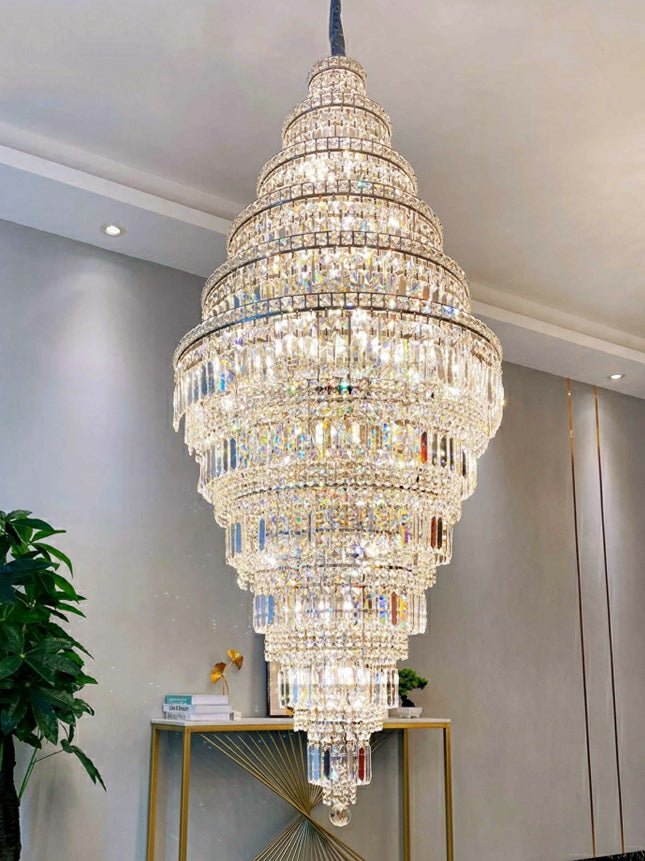 Chrome Extra Large Crystal Chandelier for Foyer Staircase Living Room Entrance Ceiling Light Fixture In Silver - D23.6"*H54.3"/ 23 LightsGoldcasivra