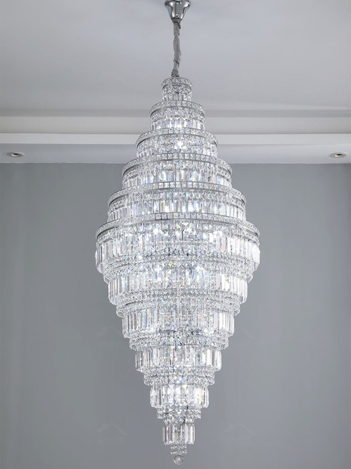 Chrome Extra Large Crystal Chandelier for Foyer Staircase Living Room Entrance Ceiling Light Fixture In Silver - D23.6"*H54.3"/ 23 LightsGoldcasivra