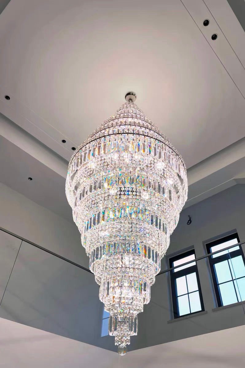 Chrome Extra Large Crystal Chandelier for Foyer Staircase Living Room Entrance Ceiling Light Fixture In Silver - D23.6"*H54.3"/ 23 LightsChromecasivra