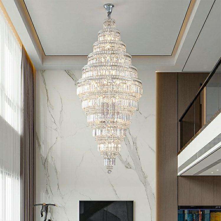 Chrome Extra Large Crystal Chandelier for Foyer Staircase Living Room Entrance Ceiling Light Fixture In Silver - D23.6"*H54.3"/ 23 LightsChromecasivra