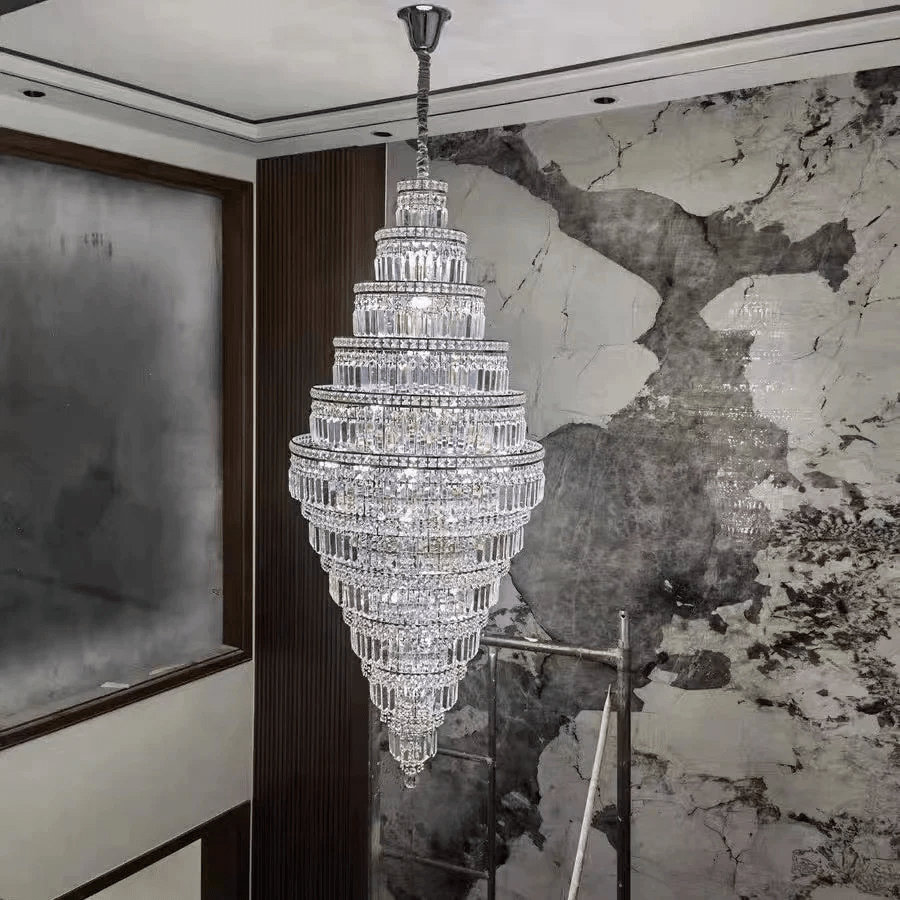 Chrome Extra Large Crystal Chandelier for Foyer Staircase Living Room Entrance Ceiling Light Fixture In Silver - D23.6"*H54.3"/ 23 LightsChromecasivra