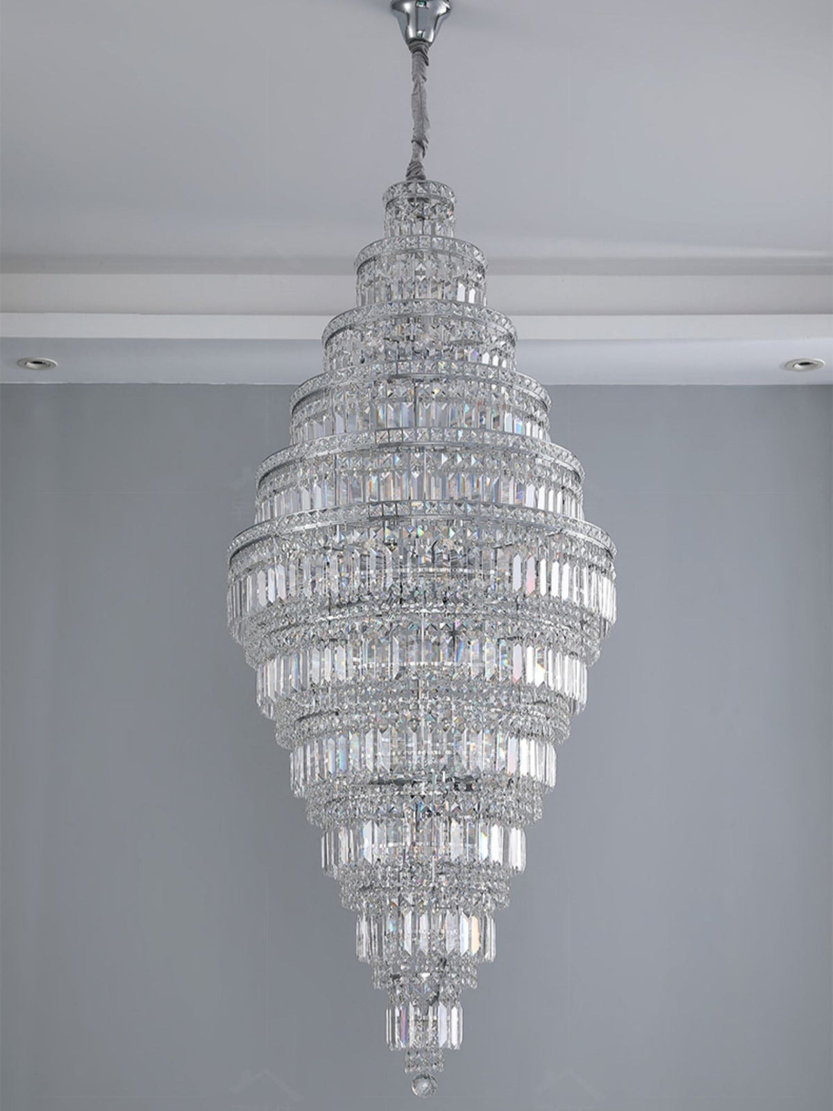 Chrome Extra Large Crystal Chandelier for Foyer Staircase Living Room Entrance Ceiling Light Fixture In Silver - D23.6"*H54.3"/ 23 LightsGoldcasivra