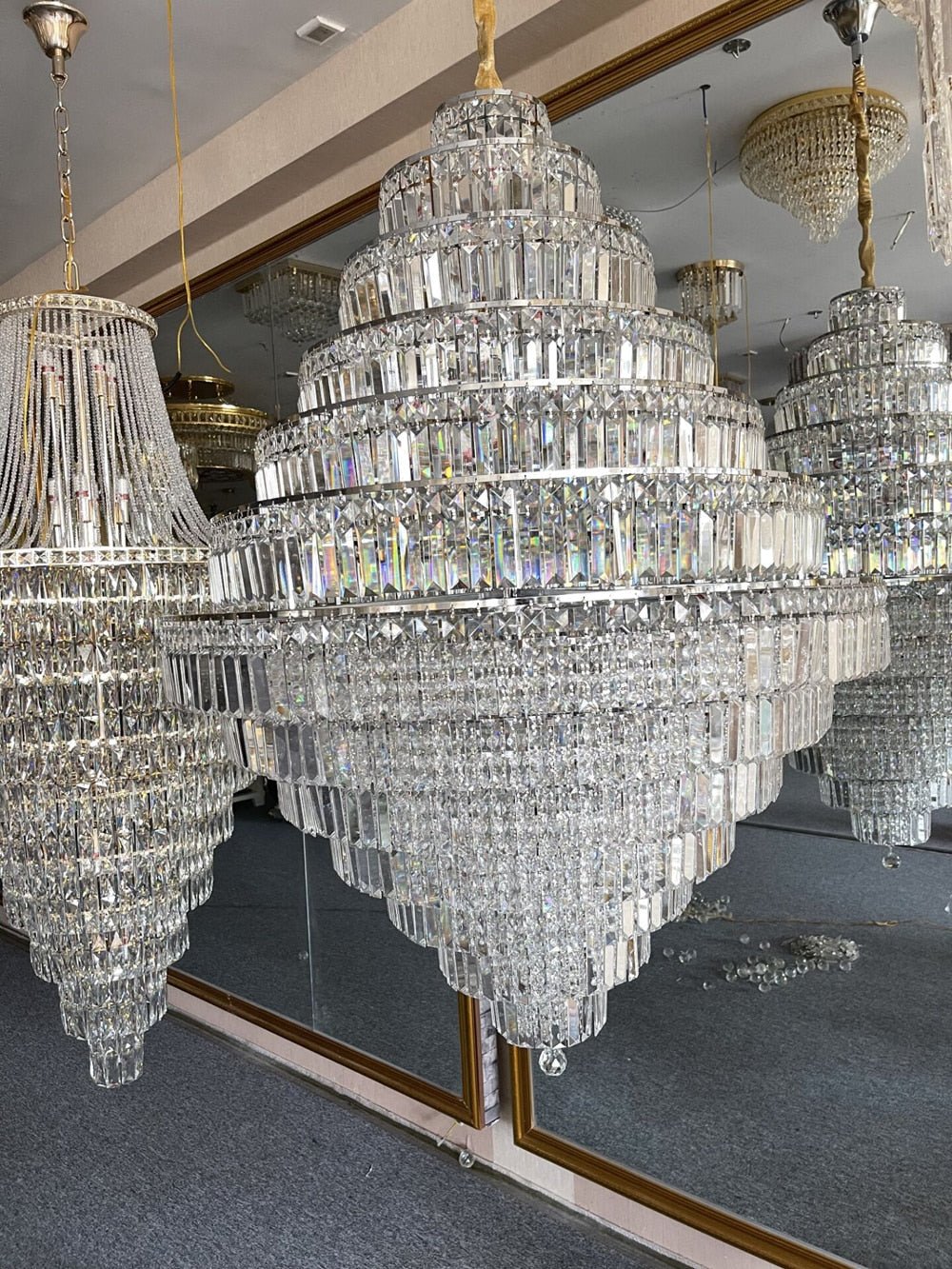 Chrome/ Silver/ Gold Extra Large Chandelier For Foyer Living Room Staircase Crystal Ceiling Lighting Fixture - D19.7"*H23.6"/ 10 LightsGoldWarm Lightcasivra