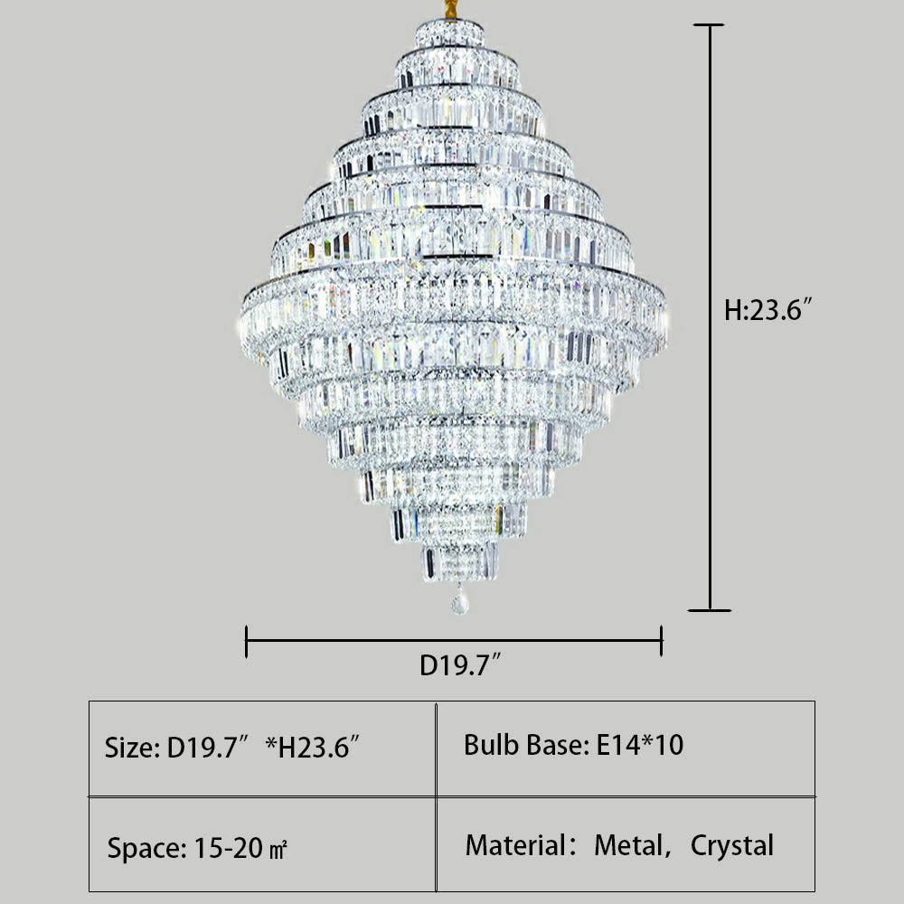 Chrome/ Silver/ Gold Extra Large Chandelier For Foyer Living Room Staircase Crystal Ceiling Lighting Fixture - D19.7"*H23.6"/ 10 LightsGoldWarm Lightcasivra
