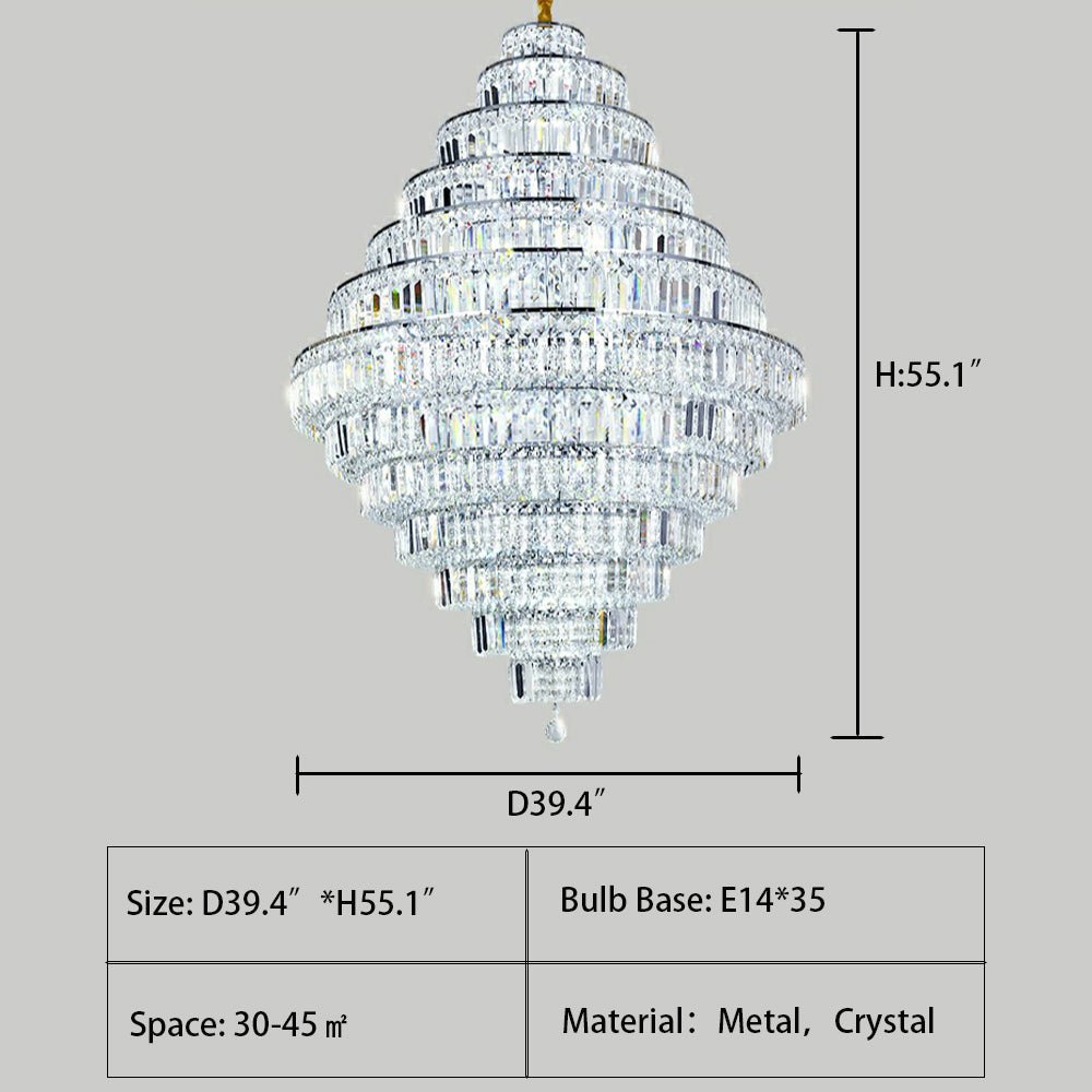 Chrome/ Silver/ Gold Extra Large Chandelier For Foyer Living Room Staircase Crystal Ceiling Lighting Fixture - D19.7"*H23.6"/ 10 LightsGoldWarm Lightcasivra