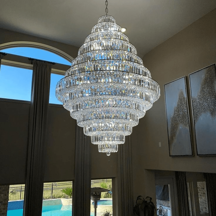 Chrome/ Silver/ Gold Extra Large Chandelier For Foyer Living Room Staircase Crystal Ceiling Lighting Fixture - D19.7"*H23.6"/ 10 LightsChrome/SilverWarm Lightcasivra