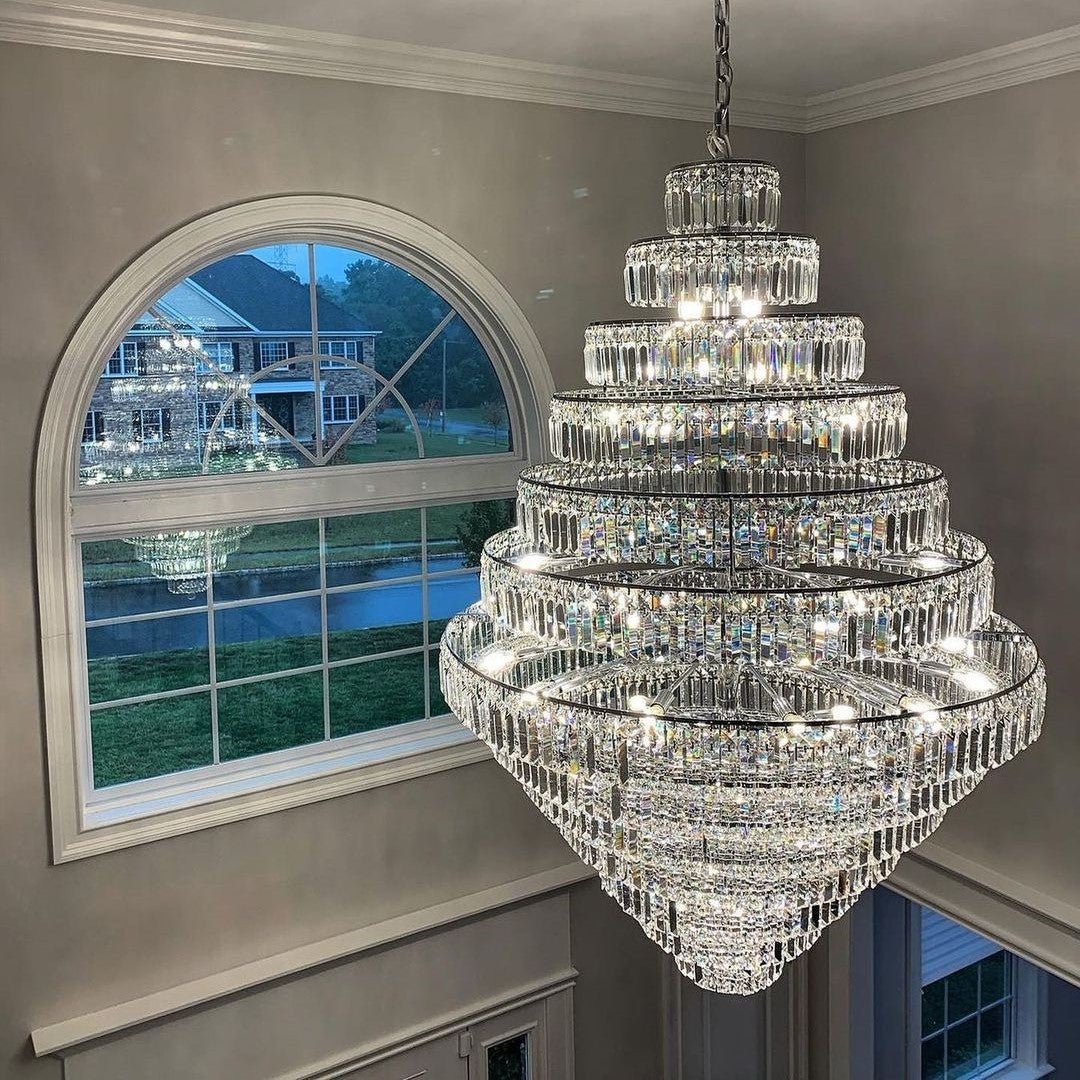 Chrome/ Silver/ Gold Extra Large Chandelier For Foyer Living Room Staircase Crystal Ceiling Lighting Fixture - D19.7"*H23.6"/ 10 LightsChrome/SilverWarm Lightcasivra