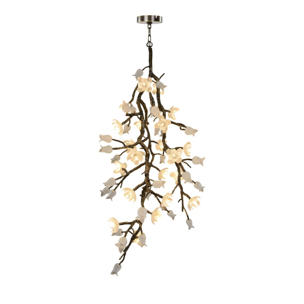 Churippu Branch Brass Chandelier - 21 lights ∅ 36″ x W 36″ x H 77.6″Brushed Dark Bronze & White Ceramiccasivra