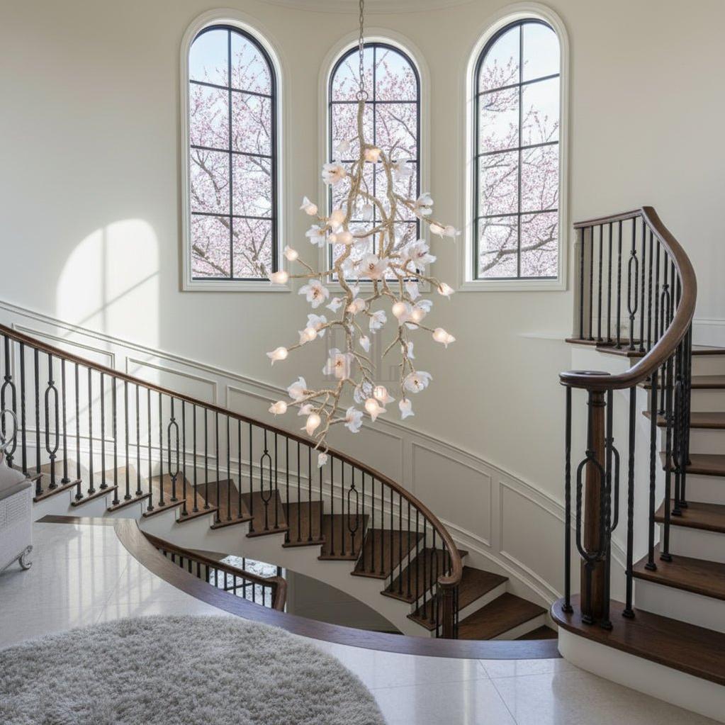 Churippu Branch Brass Chandelier - 21 lights ∅ 36″ x W 36″ x H 77.6″Brushed Dark Bronze & White Ceramiccasivra