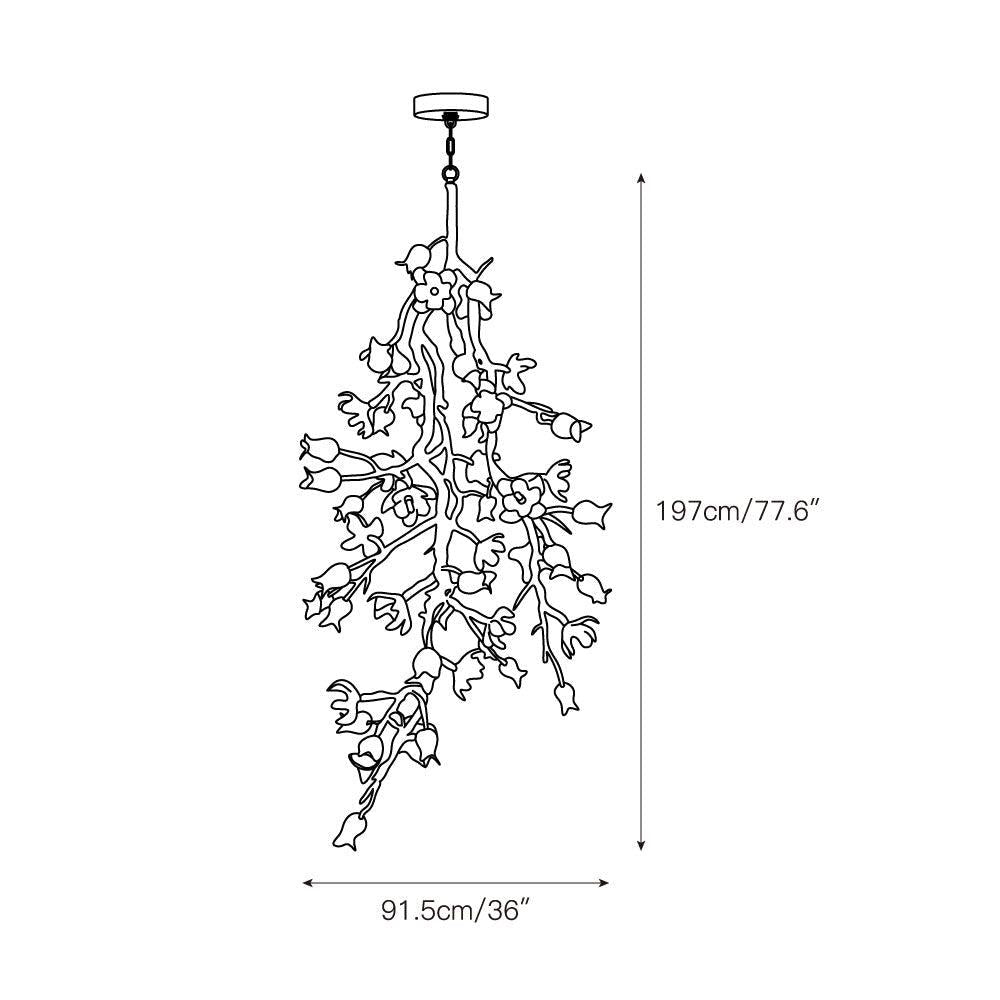 Churippu Branch Brass Chandelier - 21 lights ∅ 36″ x W 36″ x H 77.6″Brushed Dark Bronze & White Ceramiccasivra