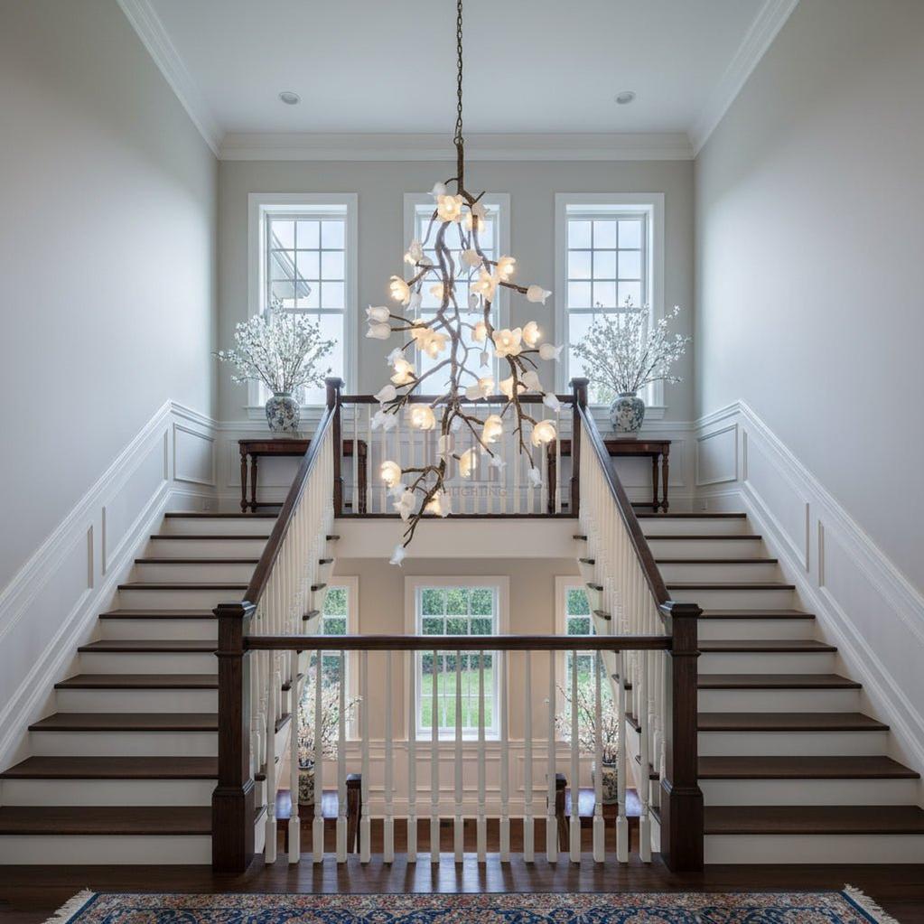 Churippu Branch Brass Chandelier - 21 lights ∅ 36″ x W 36″ x H 77.6″Brushed Dark Bronze & White Ceramiccasivra