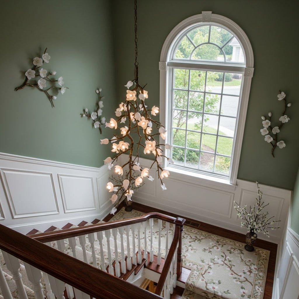 Churippu Branch Brass Chandelier - 21 lights ∅ 36″ x W 36″ x H 77.6″Brushed Dark Bronze & White Ceramiccasivra