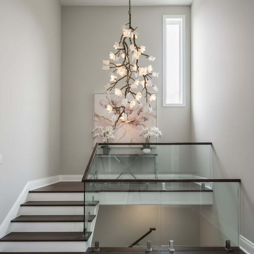 Churippu Branch Brass Chandelier - 21 lights ∅ 36″ x W 36″ x H 77.6″Brushed Dark Bronze & White Ceramiccasivra