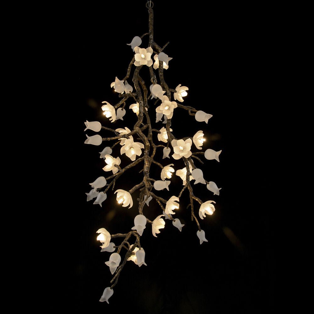 Churippu Branch Brass Chandelier - 21 lights ∅ 36″ x W 36″ x H 77.6″Brushed Dark Bronze & White Ceramiccasivra