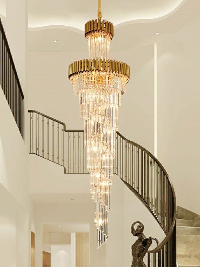 Classic Large Multi - layered Spiral Crystal Chandelier for Foyer/ Staircase - D31.5"*H98.4"/29 Lights/35 kgGoldWarm Lightcasivra