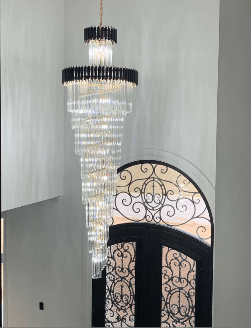 Classic Large Multi - layered Spiral Crystal Chandelier for Foyer/ Staircase - D39.4"*H118"/35 Lights/117.3 kgBlackWarm Lightcasivra