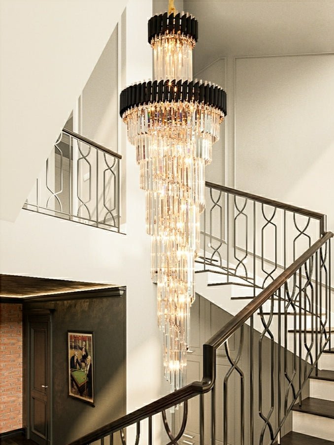 Classic Large Multi - layered Spiral Crystal Chandelier for Foyer/ Staircase - D31.5"*H98.4"/29 Lights/35 kgBlackWarm Lightcasivra