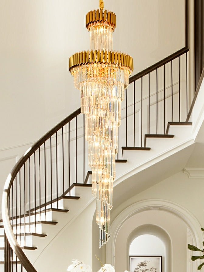 Classic Large Multi-layered Spiral Crystal Chandelier for Foyer/ Staircase - D17.7"*H59.1"/12 Lights/16 kgBlackWhite Lightcasivra