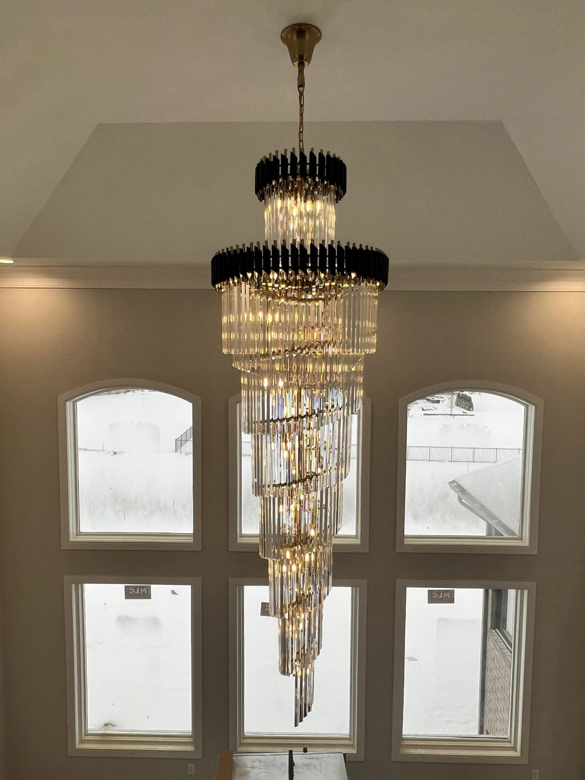 Classic Large Multi - layered Spiral Crystal Chandelier for Foyer/ Staircase - D39.4"*H118"/35 Lights/117.3 kgBlackWarm Lightcasivra