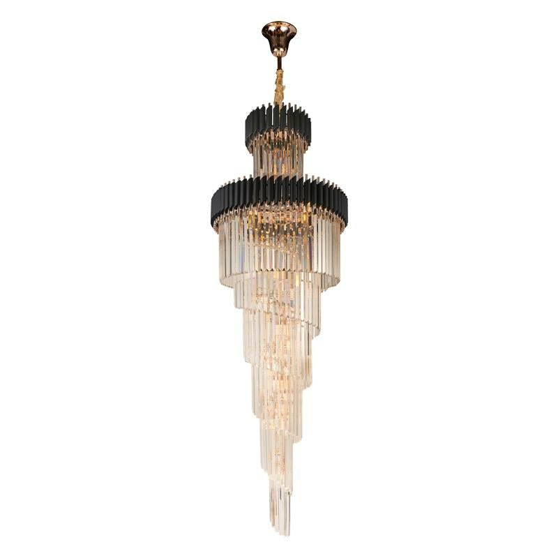 Classic Large Multi - layered Spiral Crystal Chandelier for Foyer/ Staircase - D47.2 "*H196"/58 Lights/172.6 kgBlackWarm Lightcasivra