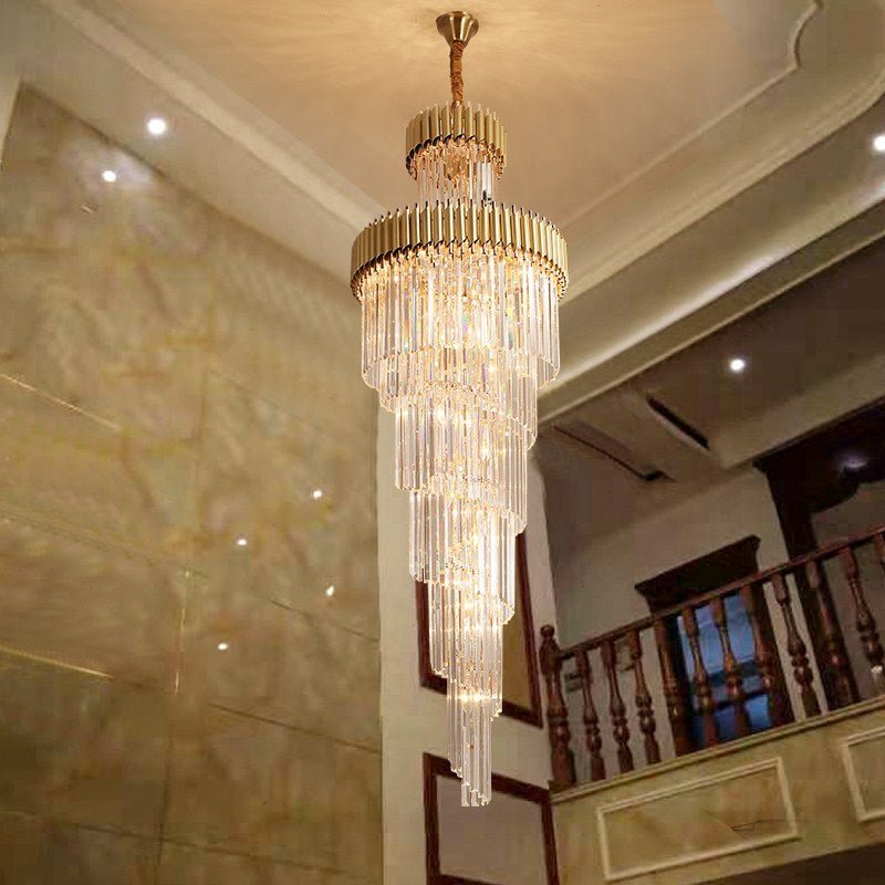 Classic Large Multi - layered Spiral Crystal Chandelier for Foyer/ Staircase - D23.6"*H70.9"/18 Lights/19 kgGoldWarm Lightcasivra