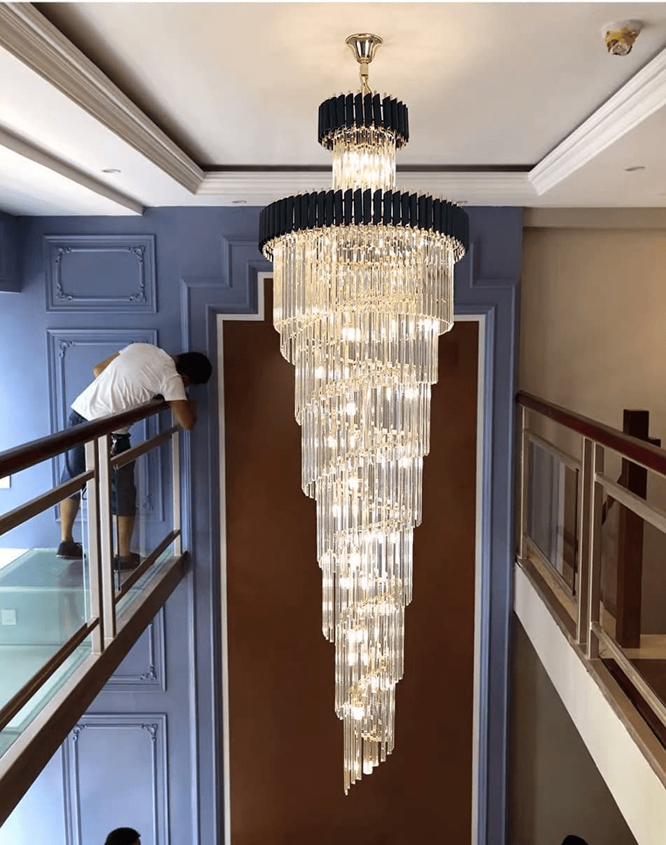 Classic Large Multi - layered Spiral Crystal Chandelier for Foyer/ Staircase - D47.2 "*H196"/58 Lights/172.6 kgBlackWarm Lightcasivra