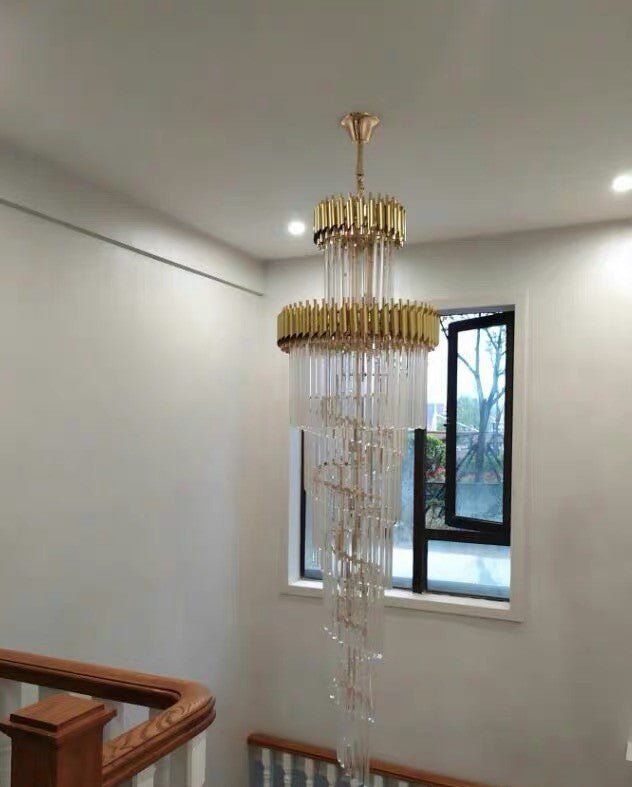 Classic Large Multi - layered Spiral Crystal Chandelier for Foyer/ Staircase - D31.5"*H118"/35 Lights/39 kgBlackWarm Lightcasivra