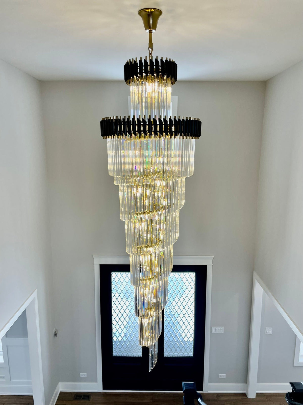 Classic Large Multi - layered Spiral Crystal Chandelier for Foyer/ Staircase - D39.4"*H118"/35 Lights/117.3 kgBlackWarm Lightcasivra