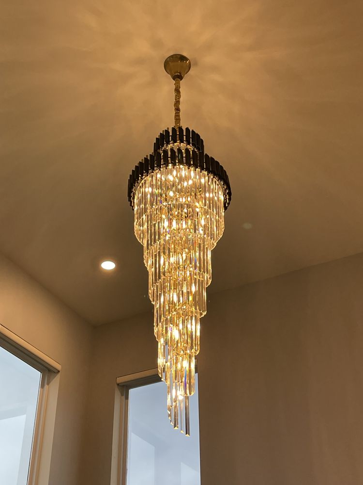 Classic Large Multi - layered Spiral Crystal Chandelier for Foyer/ Staircase - D47.2 "*H196"/58 Lights/172.6 kgBlackWarm Lightcasivra