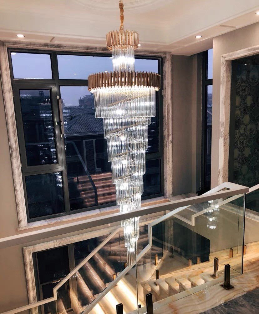 Classic Large Multi - layered Spiral Crystal Chandelier for Foyer/ Staircase - D31.5"*H118"/35 Lights/39 kgBlackWarm Lightcasivra