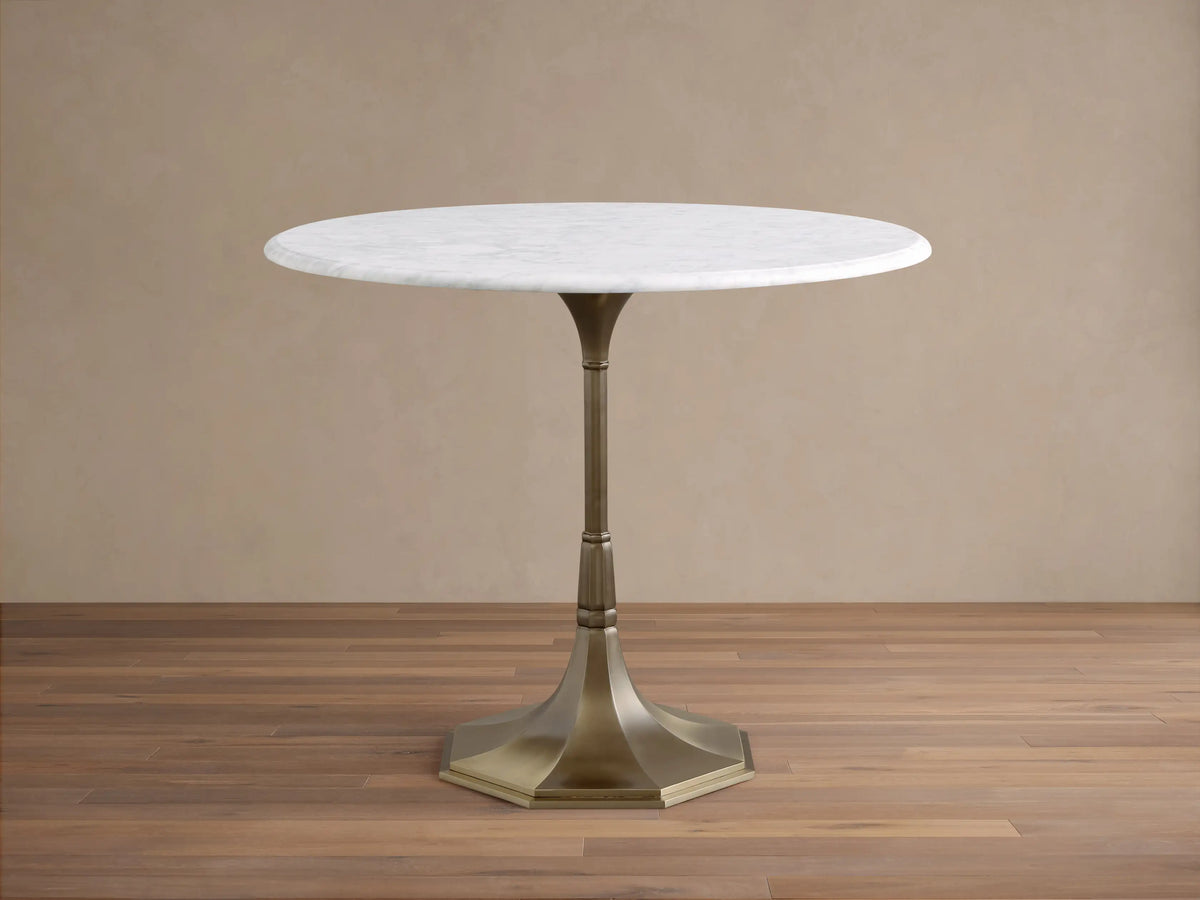 Clemence Bistro Table with Stone Top and Antique Brass Tulip Base