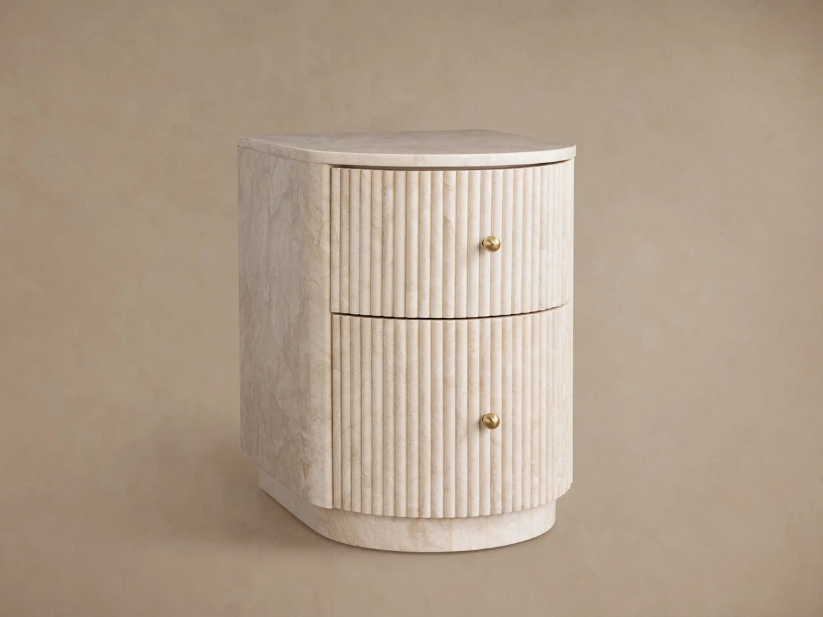 Clementine Reeded Stone Nightstand with Storage