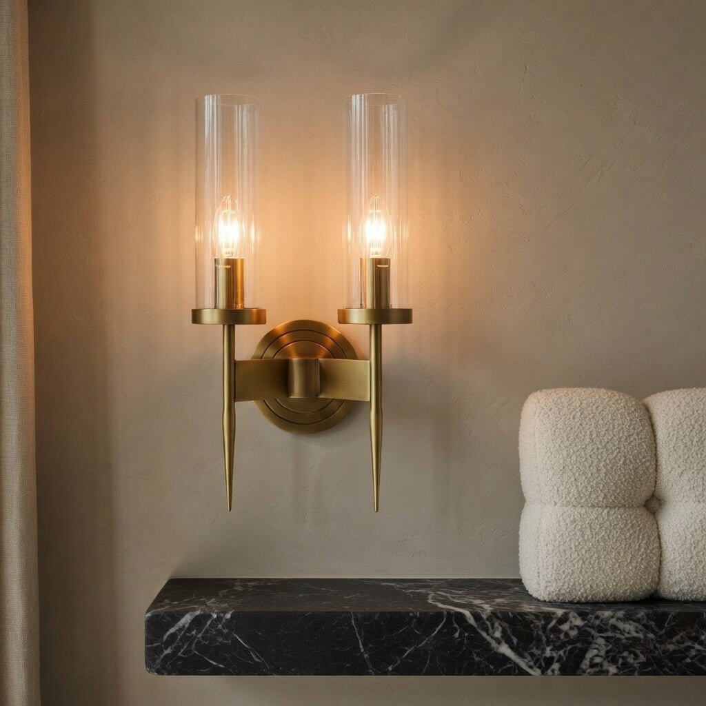 Palermo brass and glass wall sconce full view
