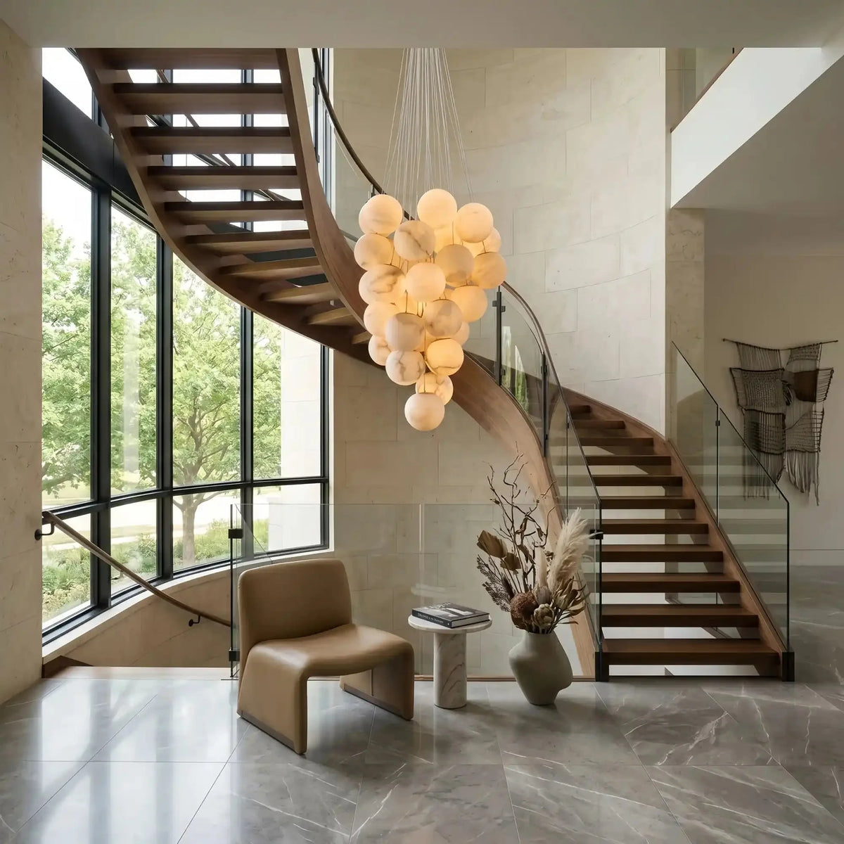 Cluster Alabaster Globe Chandelier - 31- alabaster balls ∅ 39.4″ x H 118.1″ (alabaster balls: 25cm)Gold & Whitecasivra