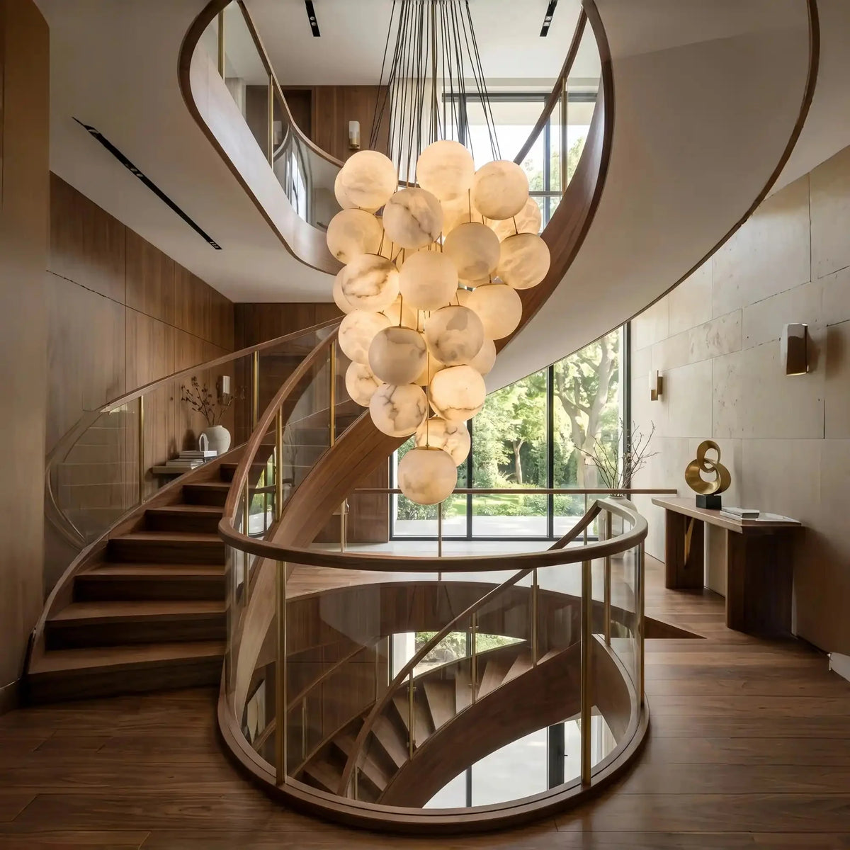 Cluster Alabaster Globe Chandelier - 31- alabaster balls ∅ 39.4″ x H 118.1″ (alabaster balls: 25cm)Gold & Whitecasivra