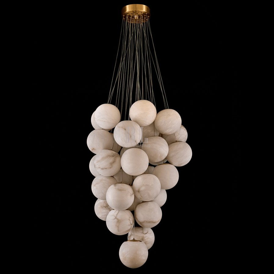 Cluster Alabaster Globe Chandelier-Chandelier-casivra-∅ 39.4″ x H 118.1″-Gold & White-casivra