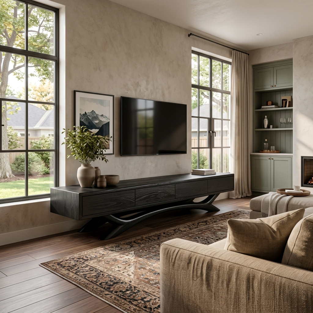 Modern TV Cabinet Curved Based Design For Living Room Furniture