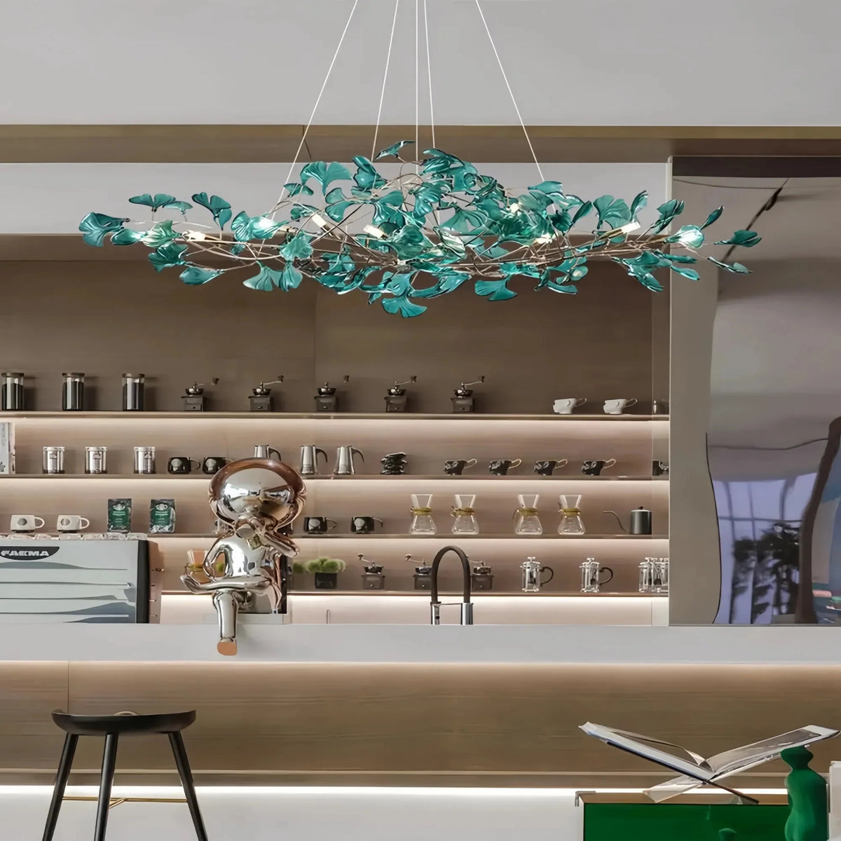 Colorful Glass Ginkgo Leaf Chandelier - Size A: 31.5″ LSapphirecasivra