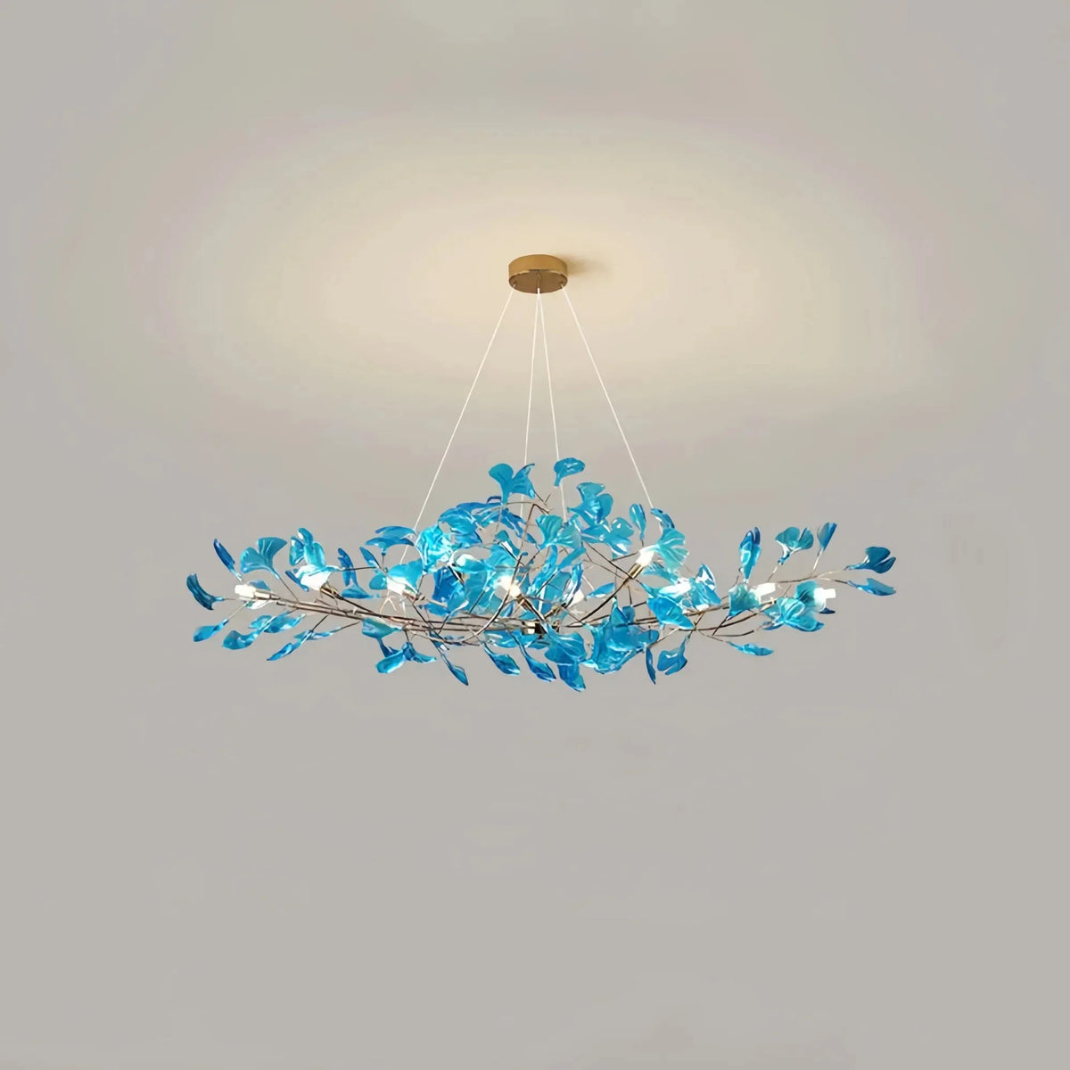 Colorful Glass Ginkgo Leaf Chandelier - Size A: 31.5″ LSapphirecasivra