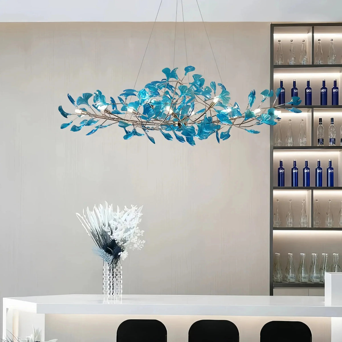 Colorful Glass Ginkgo Leaf Chandelier - Size A: 31.5″ LSapphirecasivra