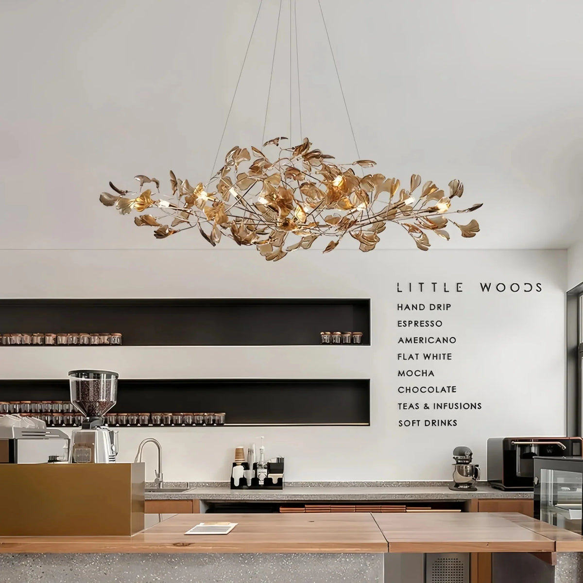 Colorful Glass Ginkgo Leaf Chandelier - Size A: 31.5″ LSapphirecasivra