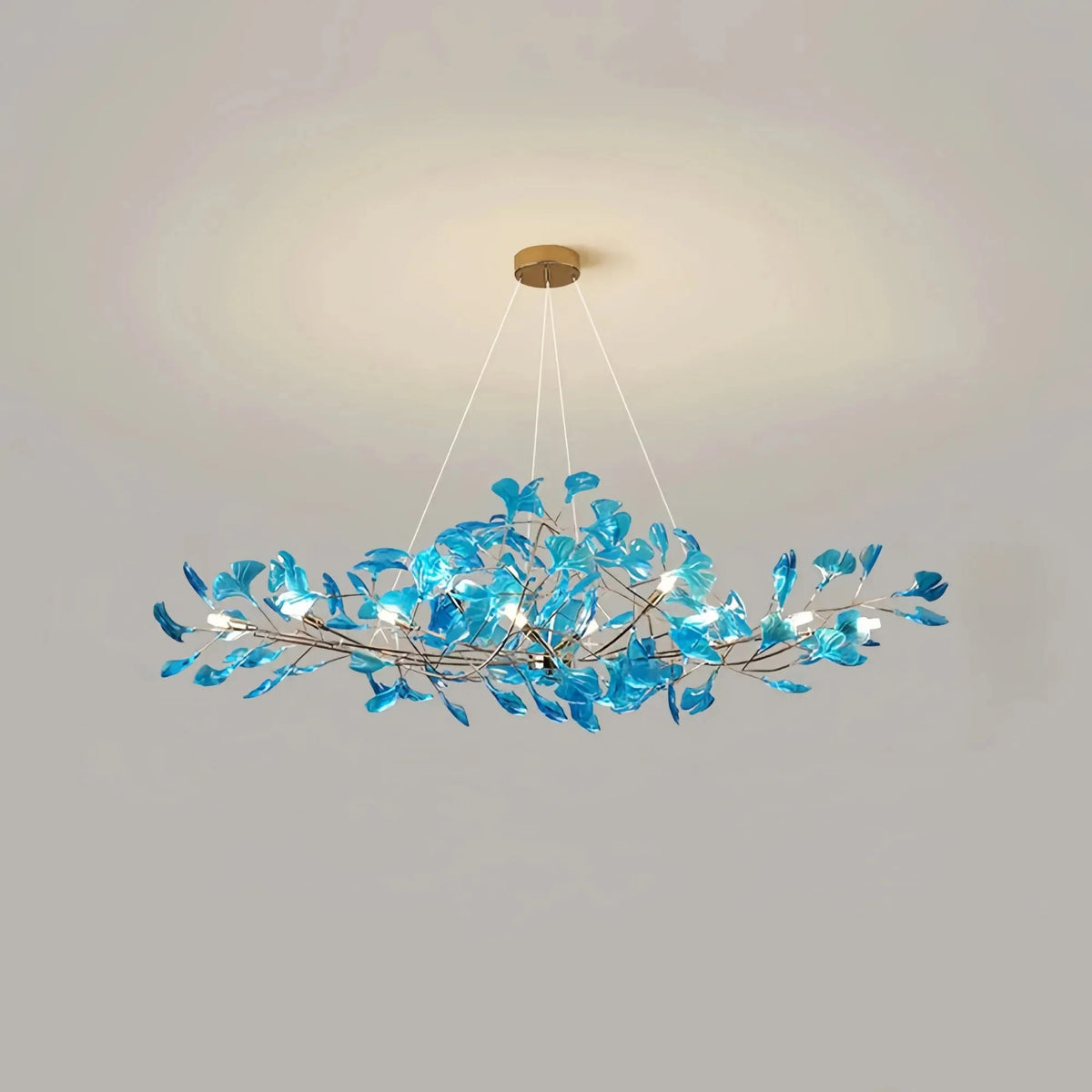 Colorful Glass Ginkgo Leaf Chandelier - Size A: 31.5″ LSapphirecasivra