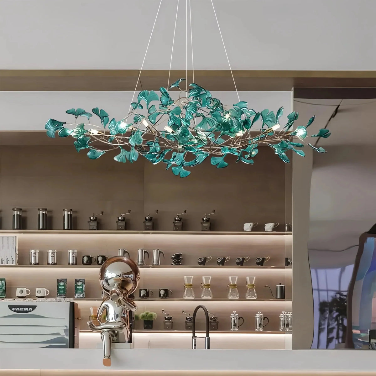 Colorful Glass Ginkgo Leaf Chandelier - Size A: 31.5″ LSapphirecasivra