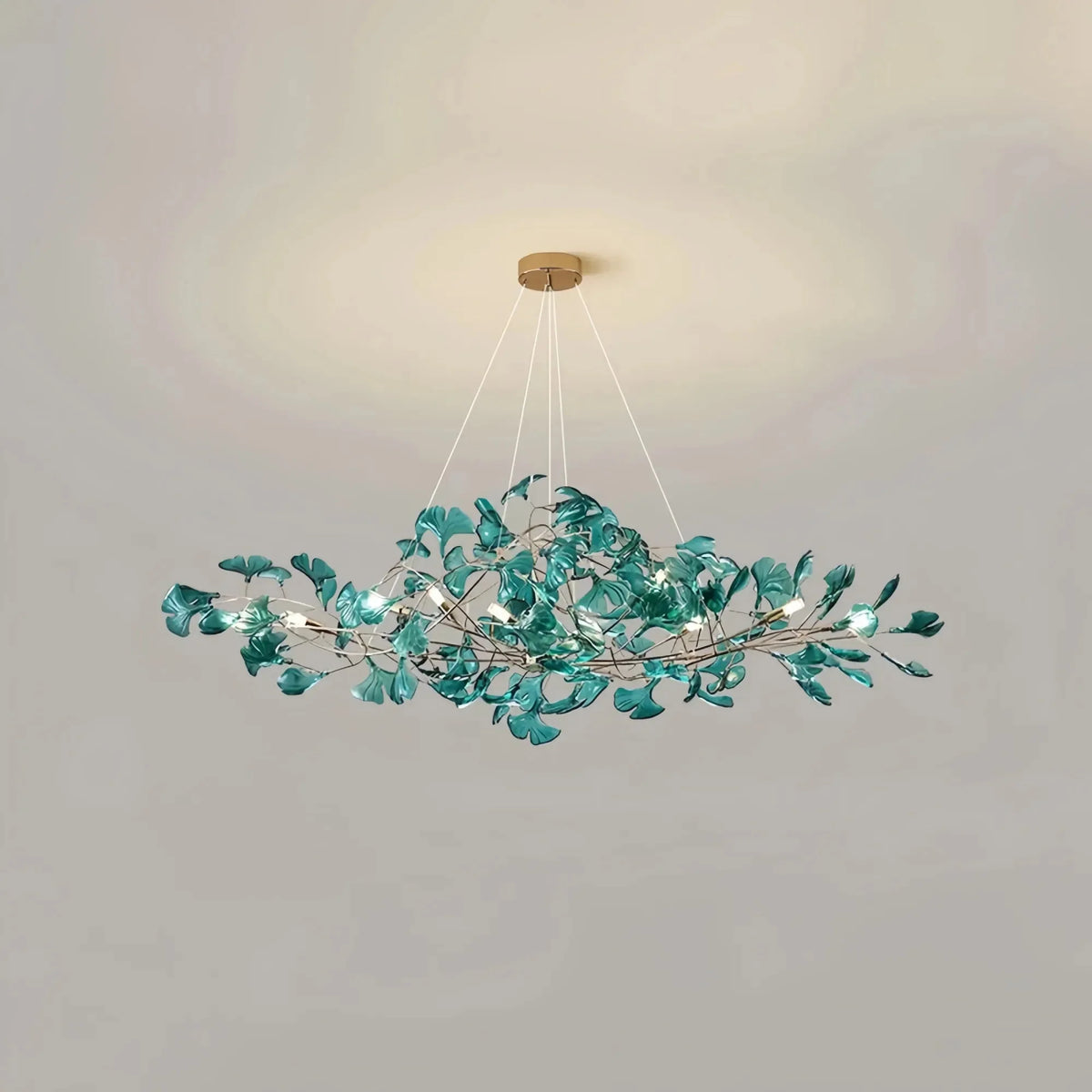 Colorful Glass Ginkgo Leaf Chandelier - Size A: 31.5″ LSapphirecasivra