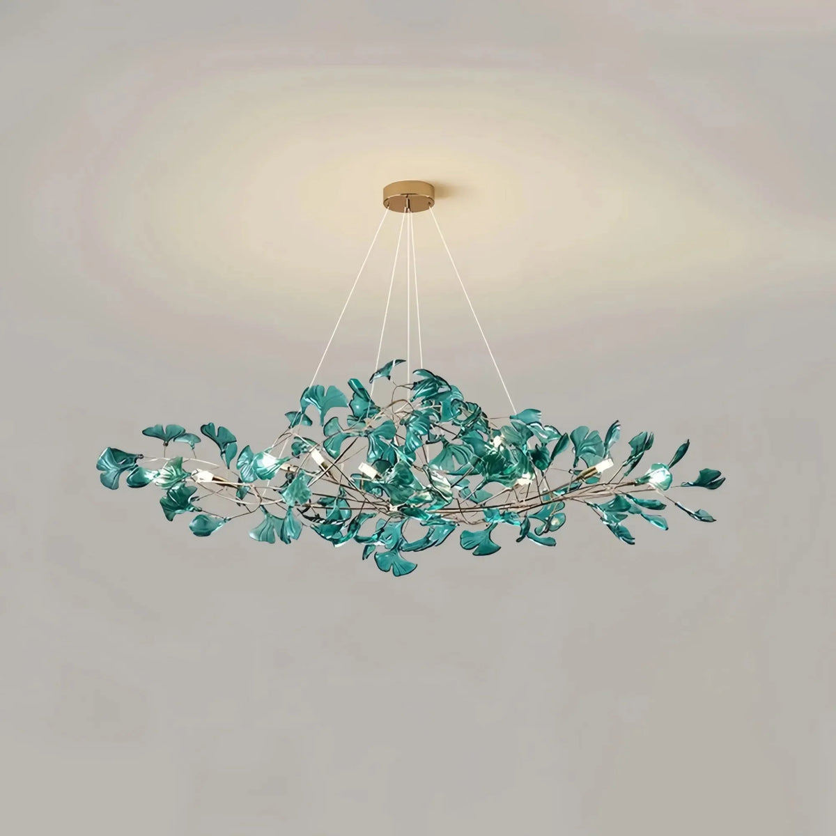 Colorful Glass Ginkgo Leaf Chandelier - Size A: 31.5″ LSapphirecasivra